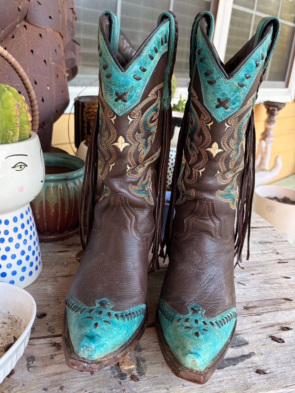 Women's Lucchese Choc Calf/Turq Crater Wingtip